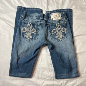 Miss Me Fleur De Lis Bling Rhinestone Bootcut Distressed Jeans